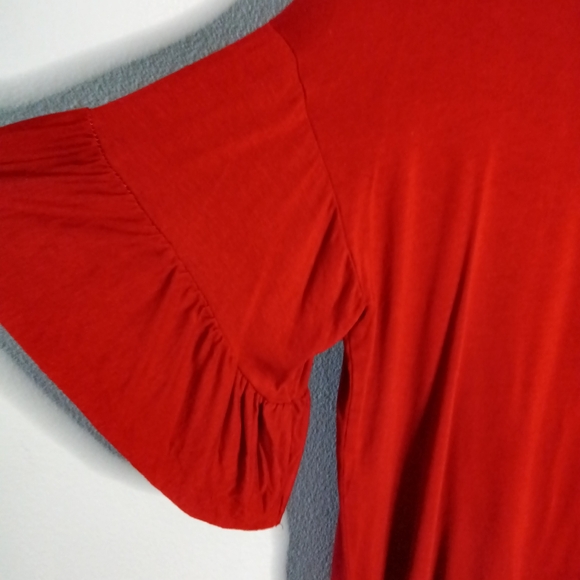 🦋 K & C Ruffle Sleeve Blouse Top Rust Boat Neck Size M - Picture 5 of 7